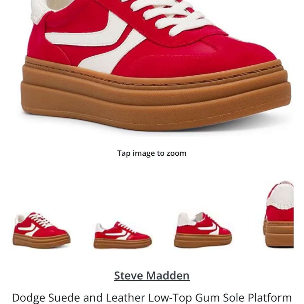 Worn 2 times perfect condition 
Steve Madden Vibrant Red and White Sneakers
